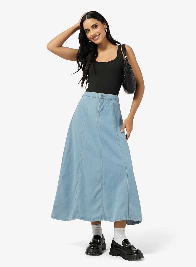Ginger Denim A Line Midi Skirt - Image 4